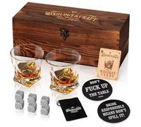 Juego de regalo de piedras de whisky para hombres, juego de vasos de whisky y piedras con caja de madera, 6 piedras de whisky de granito y vasos de whisky de 10 onzas, regalos para amantes del whisky