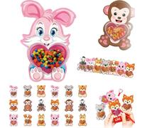 Juego de regalo de tarjetas de dulces de San Valentín, 36/18 piezas con cúpulas de plástico, juego de regalo de tarjetas de caramelo de estilo animal, tarjetas de intercambio de San Valentín, soportes