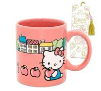 Juego de regalo de taza de Hello Kitty, paquete con taza de café de cerámica rosa de 16 onzas con asa y marcapáginas para adolescentes y mujeres, juego de tazas de Hello Kitty para adultos