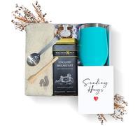 Juego de regalo de té, cesta de regalo para amantes del té, caja de regalo de té Thoughtful Get Well | Calcetines acogedores, vaso de acero inoxidable, 18 sobres de té de hoja completa, tarro de miel