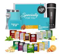 Juego de regalo de té de lujo para mujeres y hombres, incluye hervidor portátil, vaso de acero inoxidable, 15 tés únicos, 10 pajitas de miel, regalos de té para los amantes del té en una hermosa caja