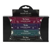 Juego de Regalo de Varillas de Incienso Inspirado en Cartas de Tarot místicas, (4 Paquetes), Rosa roja, opio Negro, té Verde, Aroma a Lavanda, precaución para una combustión Segura
