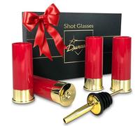 Juego de regalo de vaso de chupito de calibre 12, vaso de bala con vertedor, juego de vasos de chupito de concha de escopeta, vasos de chupito de plástico, forma de concha de pistola (rojo)