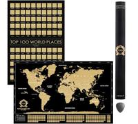 Juego de regalo grande 2 en 1 - Mapa del mundo para rascar y póster para rascar los 100 lugares para visitar en el mundo - Los mejores lugares que he estado - Póster de Globetrotter de lugares donde
