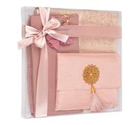 Juego de regalo islámico de la alfombra de oración, estera de oración de terciopelo, cuentas de oración, libro Scarf y Yaseen, perfecto para familia y musulmanes Eid Regalos (Pink)