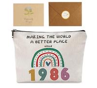 Juego de regalo para 40 cumpleaños para mujer, 40 cumpleaños, regalo de 1986, neceser de aseo para mujer, para viaje, bolsa de maquillaje, con tarjetas de felicitación y sobre, regalo de cumpleaños