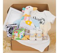 Juego de regalo para baby shower para recién nacidos y niñas | Cesta de regalos únicos para bebés, cosas esenciales: kit de huellas y huellas, libros de tela con sonido arrugado | Regalos de embarazo