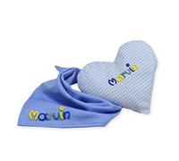 Juego de regalo para bebé de 2 piezas con nombres, regalo para nacimiento, Bautizo regalo Halstuch hellblau