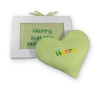 Juego de regalo para bebé de 2 piezas con nombres, regalo para nacimiento, Bautizo regalo verde Türschild grün