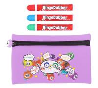 Juego de regalo para estuche de bingo Dabber | Bolsa de almacenamiento + 3 dabbers de bingo y tablero de bingo | Rotuladores antigoteo | Accesorios de bingo para el hogar, clubes y eventos
