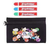 Juego de regalo para estuche de bingo Dabber | Bolsa de almacenamiento + 3 dabbers de bingo y tablero de bingo | Rotuladores antigoteo | Accesorios de bingo para el hogar, clubes y eventos