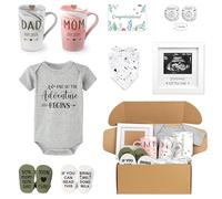 Juego de regalo para nuevos padres, regalo de anuncio de embarazo para parejas, cesta de primera vez para nueva mamá para baby shower, revelación de género, tazas para mamá y papá, moneda de decisión,