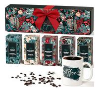 Juego de regalos de café para mujeres y hombres, cesta de regalo de café para los amantes del café, 5 sabores de café gourmet y taza, juegos de regalo de muestra de café, regalos perfectos para todos