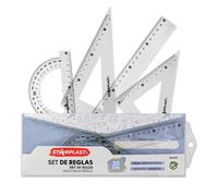 Juego de Reglas 30 cm Transparente - 12 cm, Cartabón 17 cm, Transportador 13 cm + Estuche | Set Escolar y Oficina STARPLAST Color aleatorio