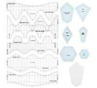 Juego de reglas y plantillas para acolchar, 5 reglas de ondas acrílicas y 6 plantillas de acolchado para costura, manualidades, corte, patchwork y empalme