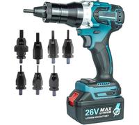 Juego de remachadora automática, herramienta de tuerca remache inalámbrica de 26 V para varios tamaños de tuerca, pistola portátil a batería para uso en taller y reparación