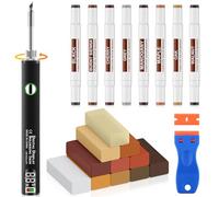 Juego de reparación de laminado, juego de reparación de vinilo para parquet, masilla de madera, herramienta de fusión mejorada, 11 colores, cera dura, 8 marcadores de doble punta, repara arañazos