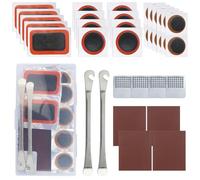 Juego de reparación de neumáticos de bicicleta (35 unidades, con 25 parches sin pegamento, 4 papel de lija, 2 palancas de acero inoxidable, con caja de almacenamiento)