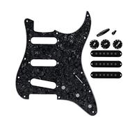 Juego de repuesto Fleor con golpeador estilo SSS, cubiertas de pastillas, perillas de control 2T1V y punta de interruptor para ST, 4 ply, Black Pearl