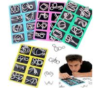 Juego de resolución de Rompecabezas Montessori de Metal, desafiante Rompecabezas de Anillo de Hierro for niños Adultos, Juegos mentales de física de Pensamiento inverso(4 Set)