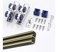 Juego de rieles de aluminio para puerta corrediza de granero con rodillos lisos, tapón y tornillos para puertas de armario o armario