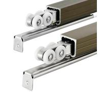 Juego de rieles de aluminio para puerta corrediza para 2 puertas, herrajes para puerta de bolsillo con rodillos y riel de montaje en techo de 110 pulgadas, funcionamiento suave y silencioso para