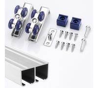 Juego de rieles para puerta corredera de granero, riel de aluminio con rodillos lisos, tapón y tornillos para armarios comerciales y domésticos