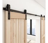 Juego de rieles para puerta corredera, kit de herrajes resistentes para puerta de granero, doble puerta en forma de J, con guía de suelo
