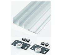 Juego de rieles para puertas correderas de armario, rieles de aluminio de 2 carriles con ruedas, color negro y blanco, varios tamaños, juego de 1 unidad (negro, 220 cm)