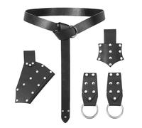 Juego de riñonera de poliuretano con remaches tachonados, diseño del norte para recreación histórica de adultos y uso diario LARP, Black, Talla única, Mass Beauty