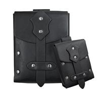 Juego de riñonera medieval de 2 piezas remachadas cuadradas con cinturón, accesorio nórdico de cosplay para riñoneras de feria renacentista, negro, Talla única