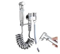Juego de rociador de grifo montado en la pared para baño,rociador de bidé de mano para inodoro, válvula de control dual 1 en 2 salidas, juego de rociador de bidé para inodoro (Plateado)