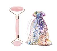 Juego de rodillo de jade de cuarzo rosa, juego de masaje corporal de piedra de jade con rodillo de masaje de piedra de jade herramientas de belleza para levantamiento facial (estilo w)
