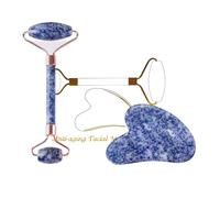 Juego de rodillo de jade Gua Sha, tabla de raspar, piedra verde, masaje de ojos, elevación facial, cuerpo, herramientas para el cuidado de la piel (tipo d)