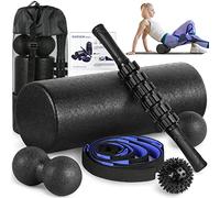 Juego de rodillos de espuma, rodillo de espalda de alta densidad, rodillo muscular, bola de fascitis de 2 pies, correa de estiramiento, bola de masaje de maní para terapia física y ejercicio de todo