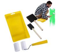 Juego de rodillos de pintura, esponja de PVC, cepillo de rodillo de esponja sin ángulos muertos, herramienta de muebles de pared para el hogar con bandeja de pintura y mango para pintura de bricolaje
