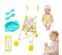 Juego de rol para niños pequeños - Muñeca con accesorios para cochecito, juego de alimentación suave para muñecas de bebé, juego de fantasía para niñas, regalo de juego de rol para niños y niñas a