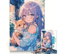 Juego de Rompecabezas Anime Girl and Fox Kit para Adultos,1000 Piezas,Juego de Memoria,Ajuste Firme,Montaje Seguro,Juego de construcción de Conexiones significativas (38x52cm)