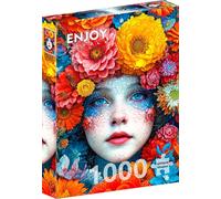 Juego de rompecabezas Blue Eyes Girl Colorful Flowers Fantasy Retrait - Puzzle de 1000 piezas para adultos - Acabado mate, suave al tacto, fácil de montar, ajuste ajustado, colores vivos, servicio de