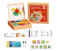 Juego de Rompecabezas de Bloques de patrón magnético de Madera, con Bloques de Rompecabezas Tangram y Caja de Almacenamiento portátil, Juego de Formas geométricas, Tarjetas de Escena (220pcs Blocks)