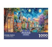 Juego de Rompecabezas de Starry Night Village para Toda la Familia, 1000 Piezas. Regalos Coloridos para Hombres y Mujeres. Regalo Divertido para el hogar. 38 x 26 cm/1000 Piezas.
