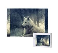 Juego de Rompecabezas para Adultos, Rompecabezas desafiantes, Rompecabezas de 1000 Piezas, Lobo Gris a la luz de la Luna.