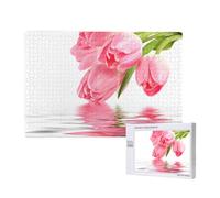 Juego de Rompecabezas para Adultos, Rompecabezas desafiantes, Rompecabezas de 1000 Piezas, tulipán con Efecto de Agua, Flor Fresca y Encantadora Rosa.