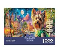 Juego de Rompecabezas para Adultos: Yorkie en la Ciudad: Yorkie Cerca del Barco y la Ciudad, desafiante y Estimulante para la descompresión, 52 x 38 cm, 1000 Piezas