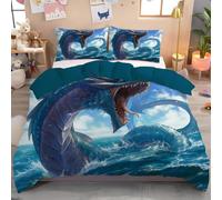 Juego De Ropa Cama 2 Piezas, Microfibra Suave Transpirable Patrón Serpiente Marina Gigante Animales 3D Juego Fundas Edredón con 1 Funda Nórdica + 1 Funda Almohada (Cama 80/90, 135 X 200 Cm)