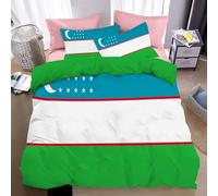 Juego De Ropa Cama 3 Piezas Bandera Uzbekistán 260 X 240 Cm Microfibra Suave Transpirable Patriotas Juego De Fundas Edredón con 1 Funda Nórdica + 2 Funda Almohada, Simple