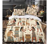 Juego De Ropa Cama Diseño Grande de Figuras Masculinas y Femeninas del Antiguo Egipto,impresión 3D Funda De Edredón,Funda Nórdica 3 Piezas,con Almohada para Niñas Y Niños Super King(260x220cm)