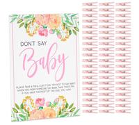Juego de ropa de baby shower floral para nia Don't Say Baby Temo con 60 alfileres de ropa rosa y signo de 8x10 pulgadas