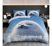 Juego de Ropa de Cama 150, Azul Claro Doble Funda Nórdica 240x220 cm Microfibra Suave y Confortable Linda Foca Blanca Juego de Funda Nórdica con Cremallera para Familiar y Niños