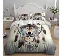 Juego de Ropa de Cama 180, Animales Cabeza De Lobo AtrapasueñOs Doble Funda Nórdica 260x240 cm Microfibra Suave y Confortable Color Claro Juego de Funda Nórdica con Cremallera para Familiar y Niños